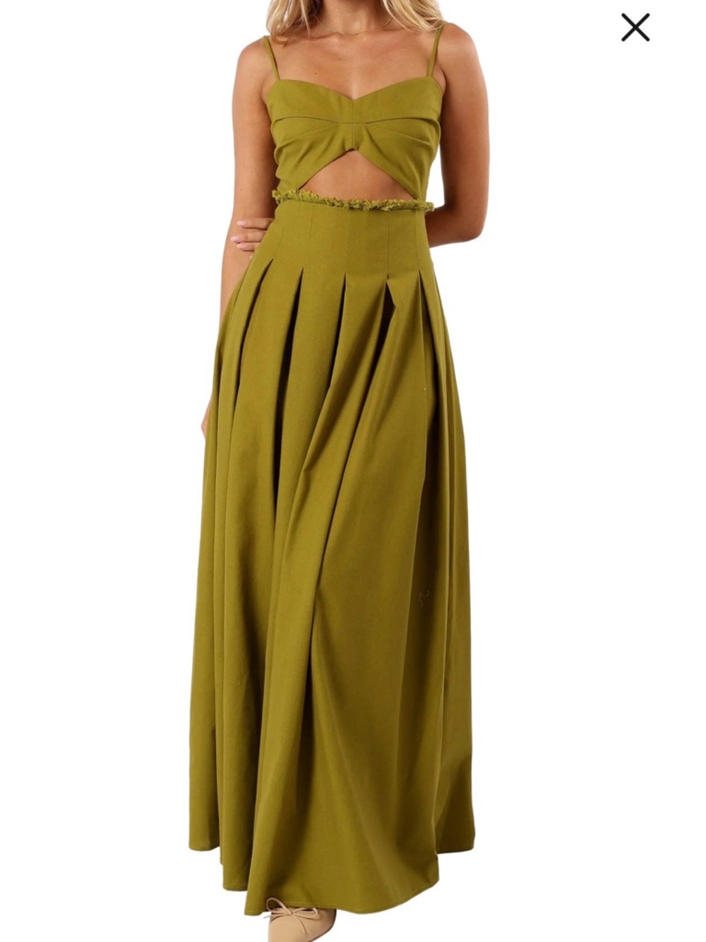 Petal & Pup Olive Green Maxi Dress with Cutout Bodice